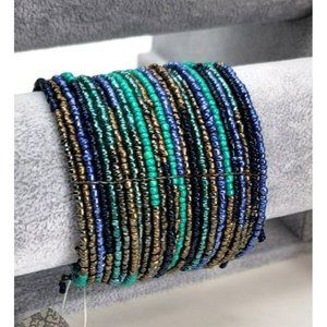 World Market Microbead Cuff Bracelet Blue Brown and Purple Stylish LI323